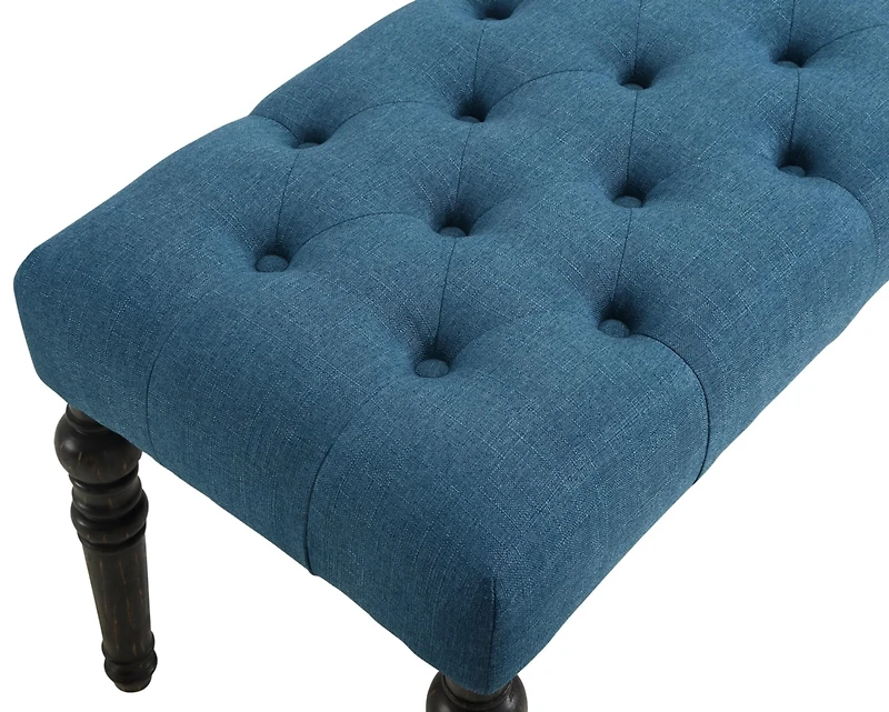 Streamdale Fabric Tufted Turned Leg Dining Bench, Blue