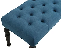 Streamdale Fabric Tufted Turned Leg Dining Bench, Blue
