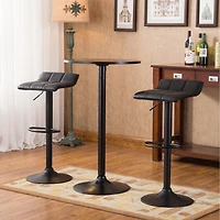 Streamdale Furniture Belham Black Round Metal Bar Table with 2 Swivel Bonded Leather Adj Stools