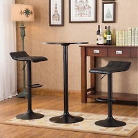 Streamdale Furniture Belham Black Round Metal Bar Table with 2 Swivel Bonded Leather Adj Stools