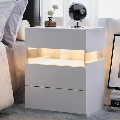 Streamdale Modern Led Nightstand with 3 Drawers and Multi-Color Rgb Lighting