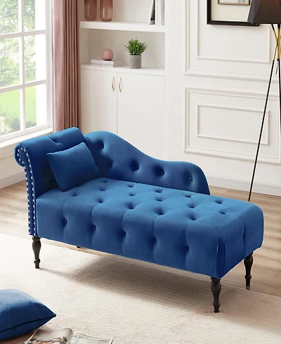 Simplie Fun Elegant Velvet Chaise Lounge with Tufted Buttons and Solid Wood Legs