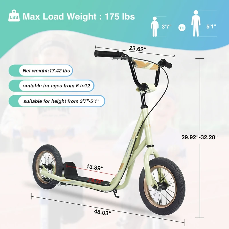 Streamdale Adjustable Kick Scooter for Kids 6+ with 12" Wheels
