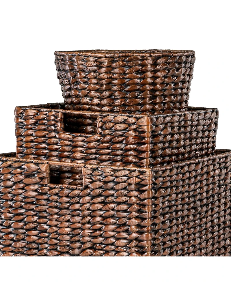 Jonathan Y Traditional Assorted Hand-Woven Hyacinth/Iron Baskets, Dark Brown Wash (Set of 10)