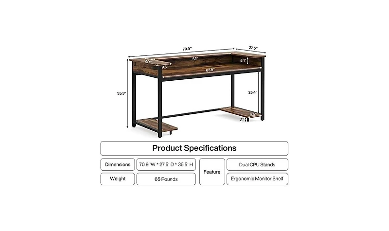 Tribesigns Large Computer Desk with Monitor Shelf for Writing Study, 70.9 inches Corner Table with Cpu Stand and Headphone Hooks for Home Office Works