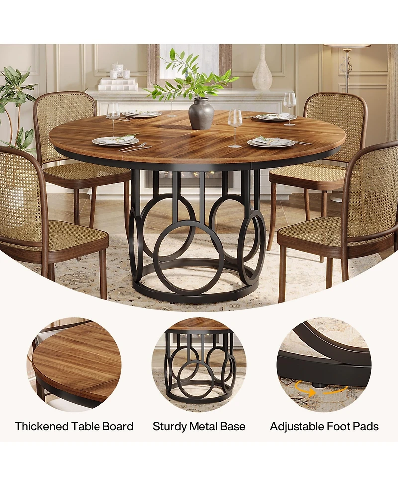 Tribesigns Round Dining Table for 4-6 People, 47-Inch Circle Kitchen Table Large Dining Room Table with Sturdy Metal Base, Wood Dinner Table for Dinin