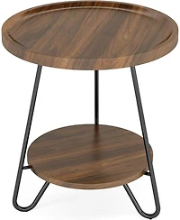 Tribesigns Round Side Table, 2-Tier End Table with Metal Legs, Modern Industrial Beside Table, Small Accent Table Snack Table for Living Room, Bedroom