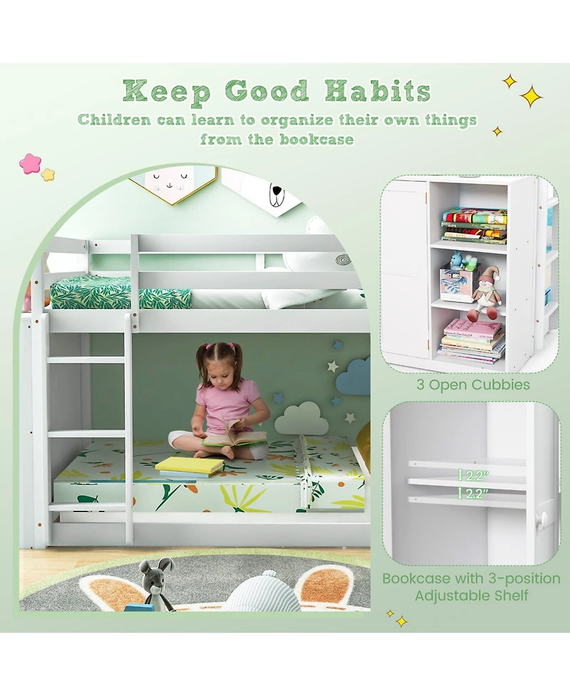 Twin Size Bunk Bed with Convertible Bookcase and Ladder