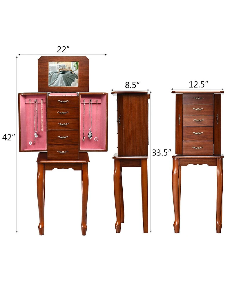 Sugift Large Storage Capacity Jewelry Cabinet with 5 Drawers