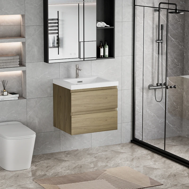 Streamdale 24" Floating Bathroom Vanity with Resin Sink and Soft-Close Drawers