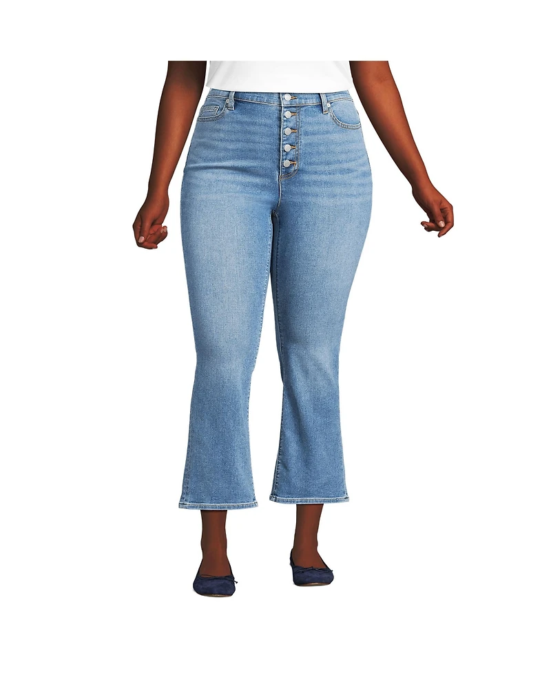 Lands' End Women's Recover High Rise Button Front Kick Flare Crop Jeans