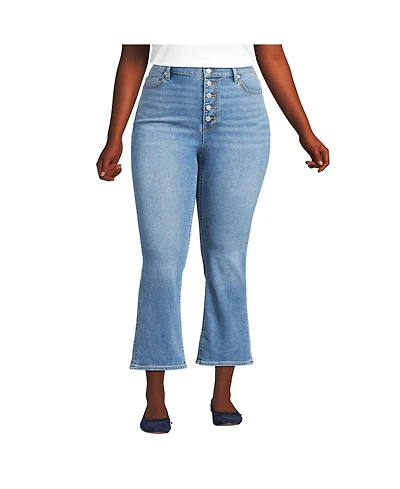 Lands' End Women's Recover High Rise Button Front Kick Flare Crop Jeans
