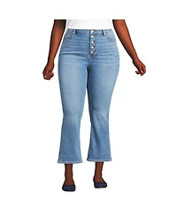 Lands' End Women's Recover High Rise Button Front Kick Flare Crop Jeans