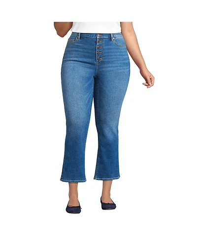 Lands' End Women's Recover High Rise Button Front Kick Flare Crop Jeans