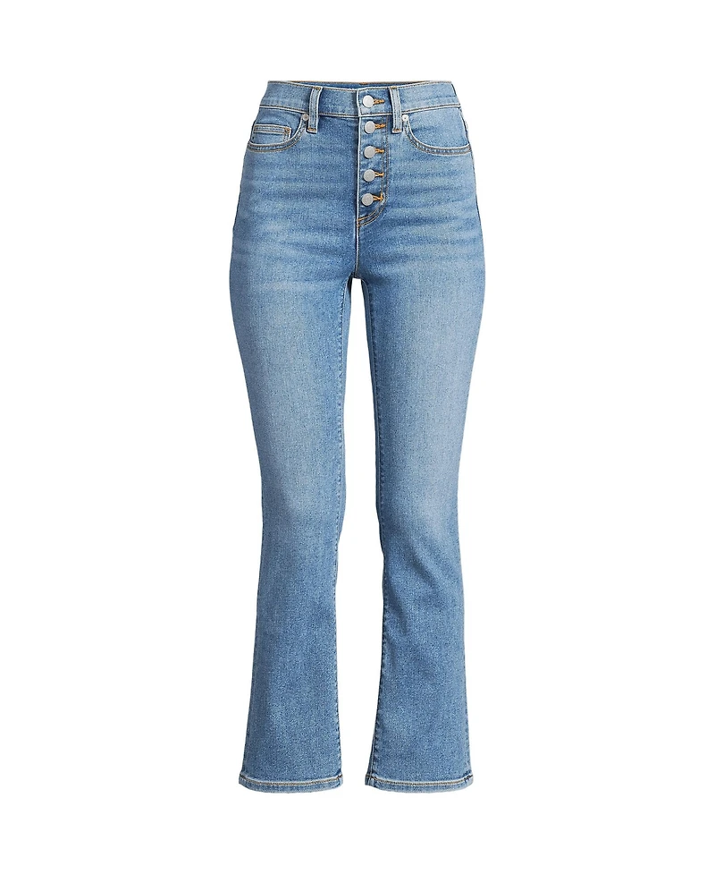 Lands' End Women's Recover High Rise Button Front Kick Flare Crop Jeans