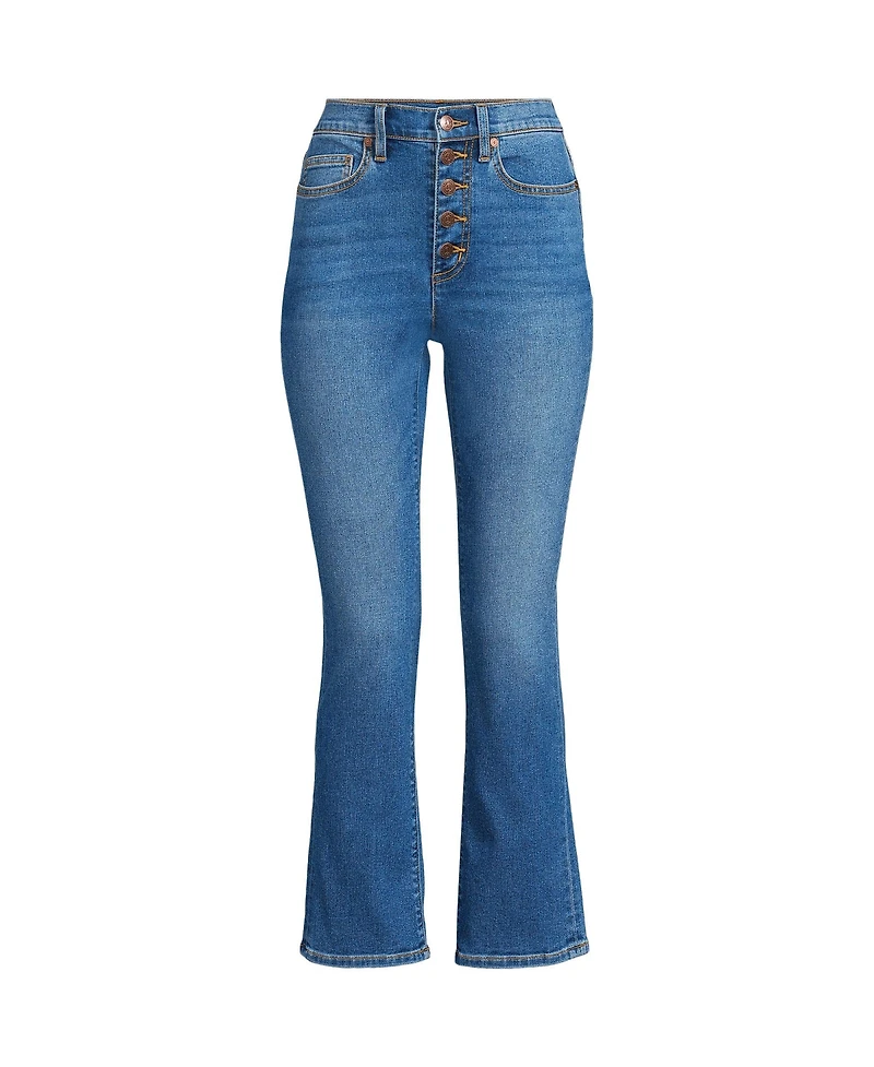 Lands' End Women's Recover High Rise Button Front Kick Flare Crop Jeans