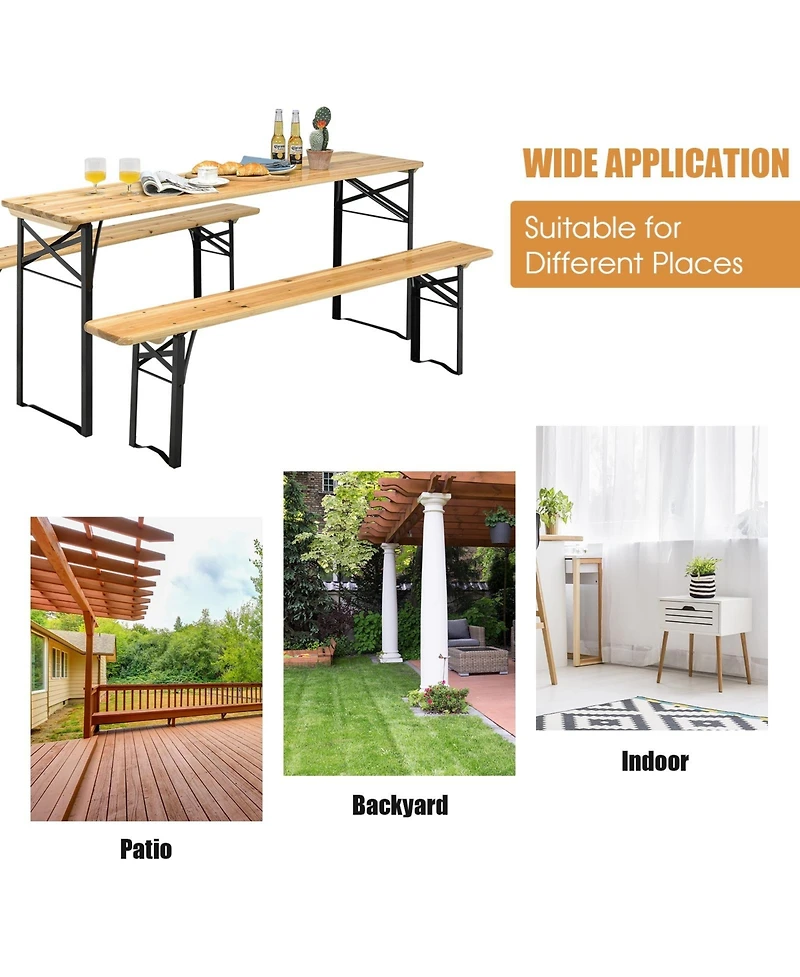 3 Pieces Folding Wooden Picnic Table Bench Set
