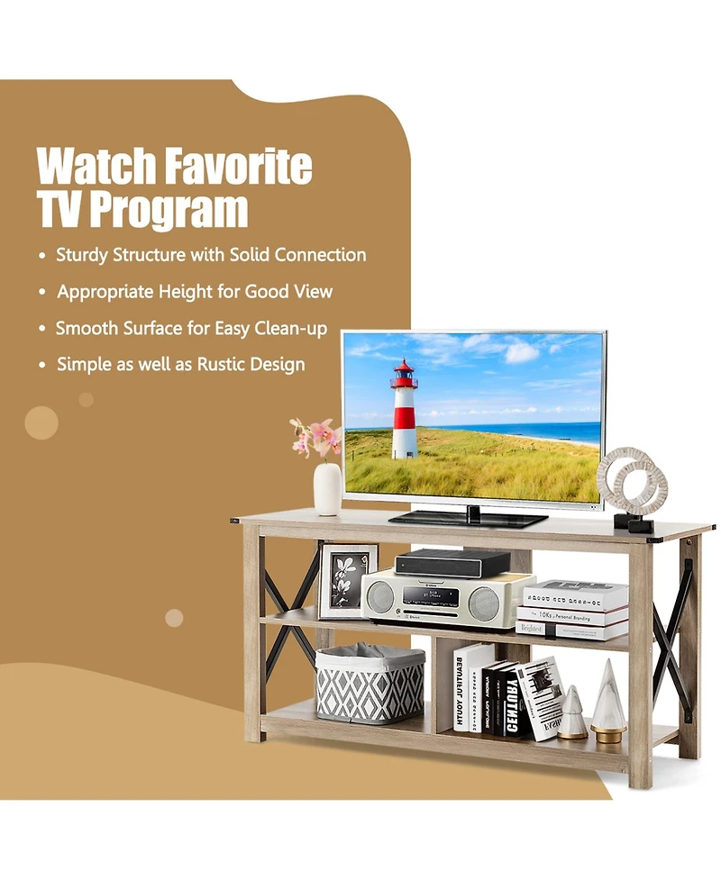 Gymax 3-Tier Tv Stand Entertainment Center for Tv's up to 55'' w/ Open Shelves