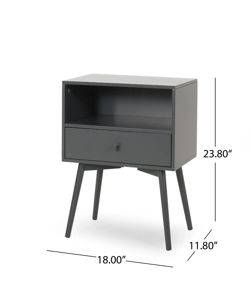 Streamdale Mid-Century Modern Side Table with Drawer and Open Shelf Storage