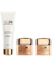 24k Gold Moisturizing Day Cream, Peeling Gel, Exfoliating Facial Cleanser Complete Set