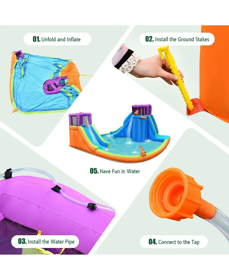 Sugift 6-in-1 Inflatable Dual Water Slide Bounce House Without Blower