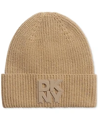 Dkny Women's Supersoft Ribbed Logo Patch Beanie