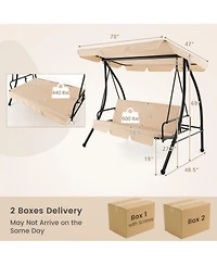 Sugift 2-Seat Outdoor Convertible Swing Chair with Flat Bed and Adjustable Canopy