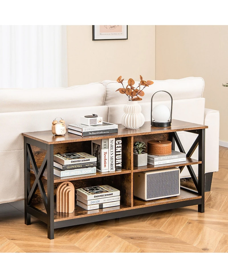 Gymax Tv Stand for TVs up to 55'' Entertainment Center w/ Storage Shelves Rustic Brown