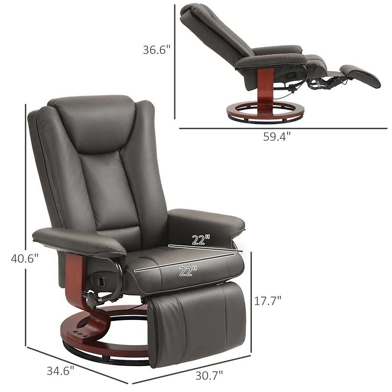 Homcom Swivel Recliner Chair w/ Footrest, Pu Leather Reclining Chair, Black