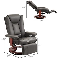 Homcom Swivel Recliner Chair w/ Footrest, Pu Leather Reclining Chair, Black