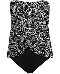 Lands' End Women's Chlorine Resistant Mesh Bandeau High Leg Fauxkini One Piece Swimsuit
