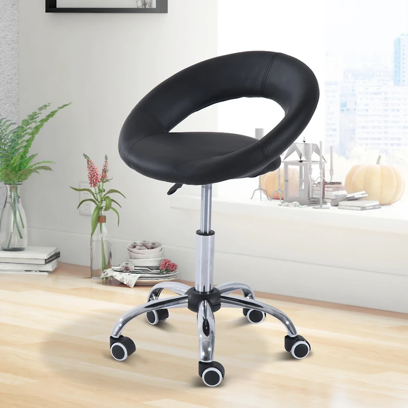Homcom Adjustable Swivel Hydraulic Leather Salon Stool Rolling Chair,