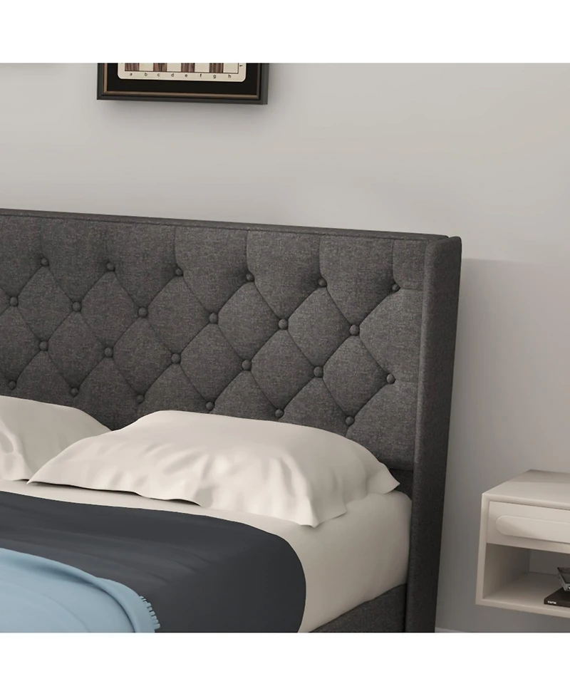 Sugift Twin/Full/Queen Size Modern Fabric Upholstered Platform Bed with Button Tufted Headboard