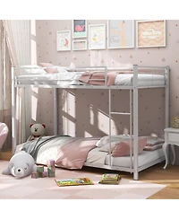 Sugift Low Profile Twin Over Metal Bunk Bed with Full-length Guardrails