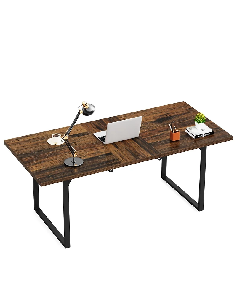 Tribesigns Extendable Computer Desk, 63-78.8 Rectangular Writing Desk Workstation with Metal Legs, Modern Wood Home Office Desk Executive Table for St