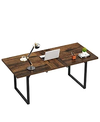 Tribesigns Extendable Computer Desk, 63-78.8 Rectangular Writing Desk Workstation with Metal Legs, Modern Wood Home Office Desk Executive Table for St