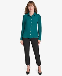 Tommy Hilfiger's Women's Pleated Long Sleeve Button Down