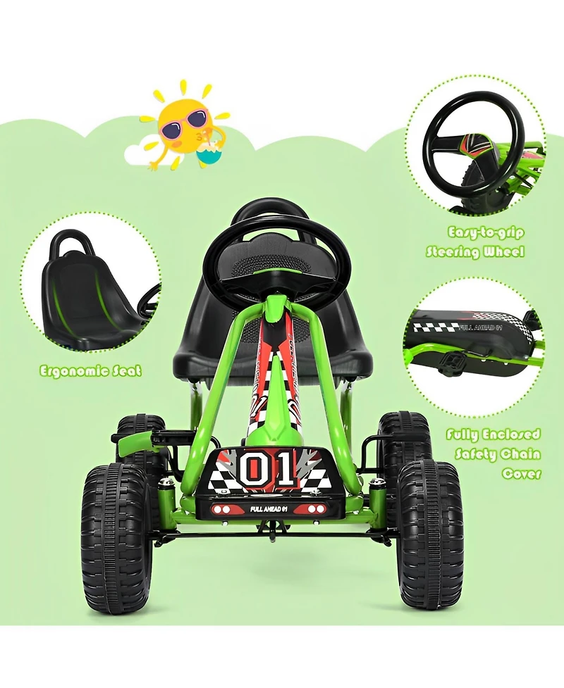 Skonyon 4 Wheel Pedal Powered Ride On Car with Adjustable Seat