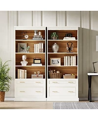 Tribesigns 5-Shelf Bookcase with Drawers, 72" Tall White Bookshelf, Modern Free-Standing Wood Bookcase, Large Open Display Storage Book Shelf for Livi