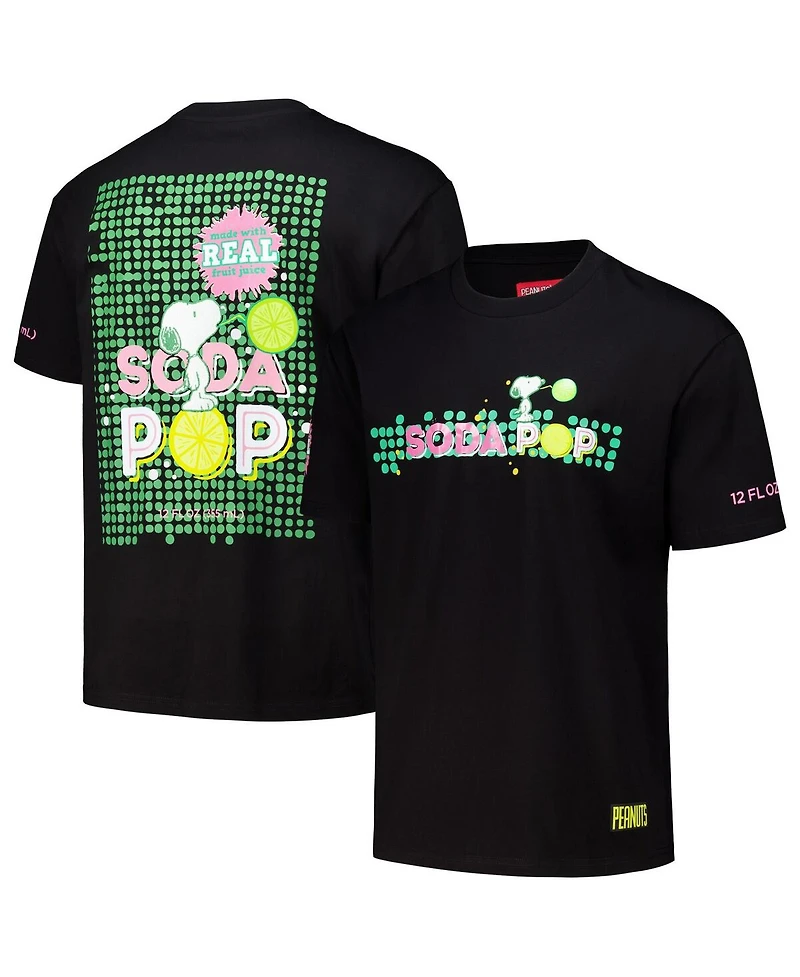 Freeze Max Men's Black Peanuts Snoopy Soda Pop Loose Fit T-Shirt