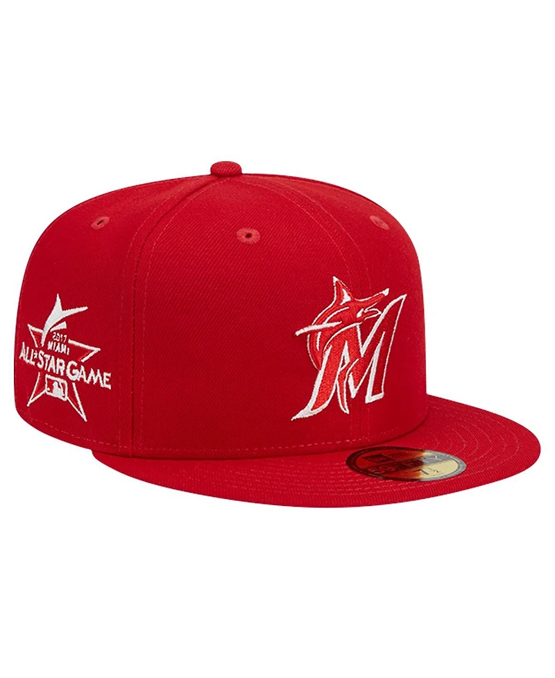 New Era Men's Red Miami Marlins Logo 59FIFTY Fitted Hat
