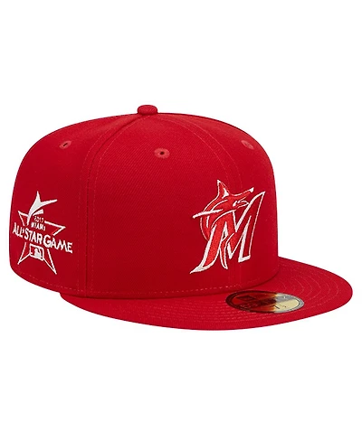 New Era Men's Red Miami Marlins Logo 59FIFTY Fitted Hat