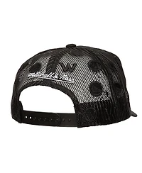 Mitchell & Ness Men's Black Golden State Warriors Monogram Allover Logo Mesh Trucker Adjustable Hat