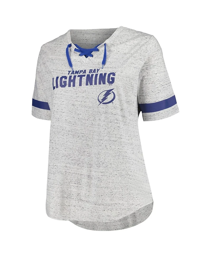 Fanatics Women's Heather Gray Tampa Bay Lightning Plus Size Lace-Up T-Shirt