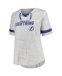 Fanatics Women's Heather Gray Tampa Bay Lightning Plus Size Lace-Up T-Shirt