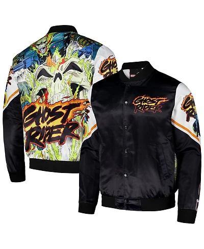 Chalk Line Men's Black/White Ghost Rider Fanimation Satin Full-Snap Jacket