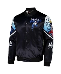 Chalk Line Men's Black/Blue Venom Symbiote Fanimation Satin Full-Snap Jacket