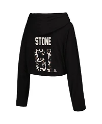 Majestic Women's Mark Stone Black Vegas Golden Knights Leopard Print Name Number Cropped Pullover Hoodie