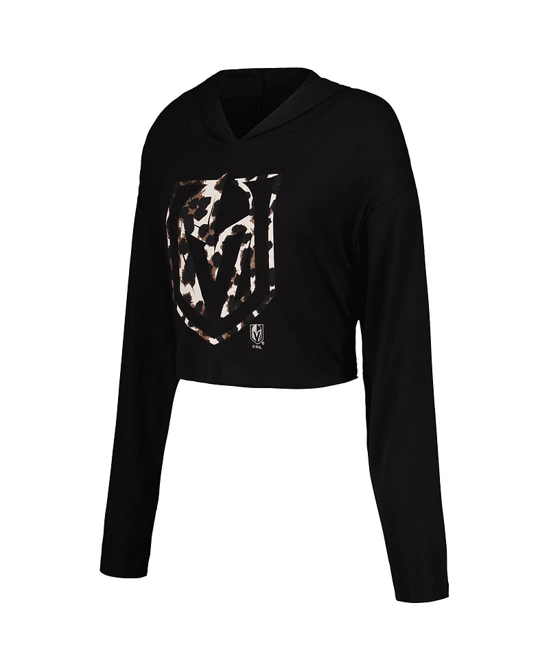 Majestic Women's Mark Stone Black Vegas Golden Knights Leopard Print Name Number Cropped Pullover Hoodie