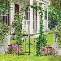 87" Garden Arbor Arched Lockable Gate Top Arbor Trellis with Side Planters